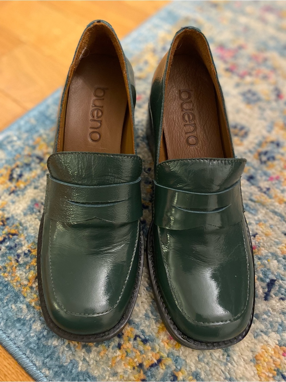 Bueno Dark Green Patent Penny Loafers